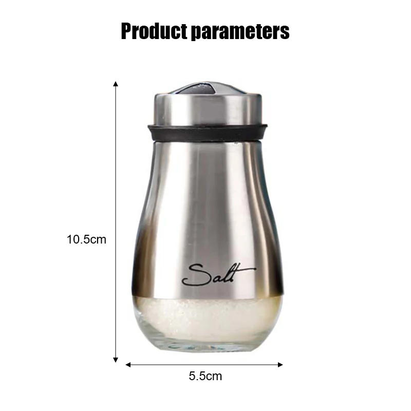 Description Picture 2 of itemSalt and Pepper Seasoning Shaker Stainless Steel Glass Bottom Spice Dispenser Pepper Shaker BBQ Set Kitchen Gadgets