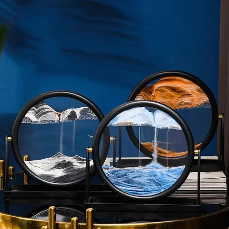 Description Picture 5 of itemRotatable Flowing Sand Painting Art Picture Round Glass Hourglass 3D Deep Sea Quicksand Modern Home Decoration Colour Sandglass