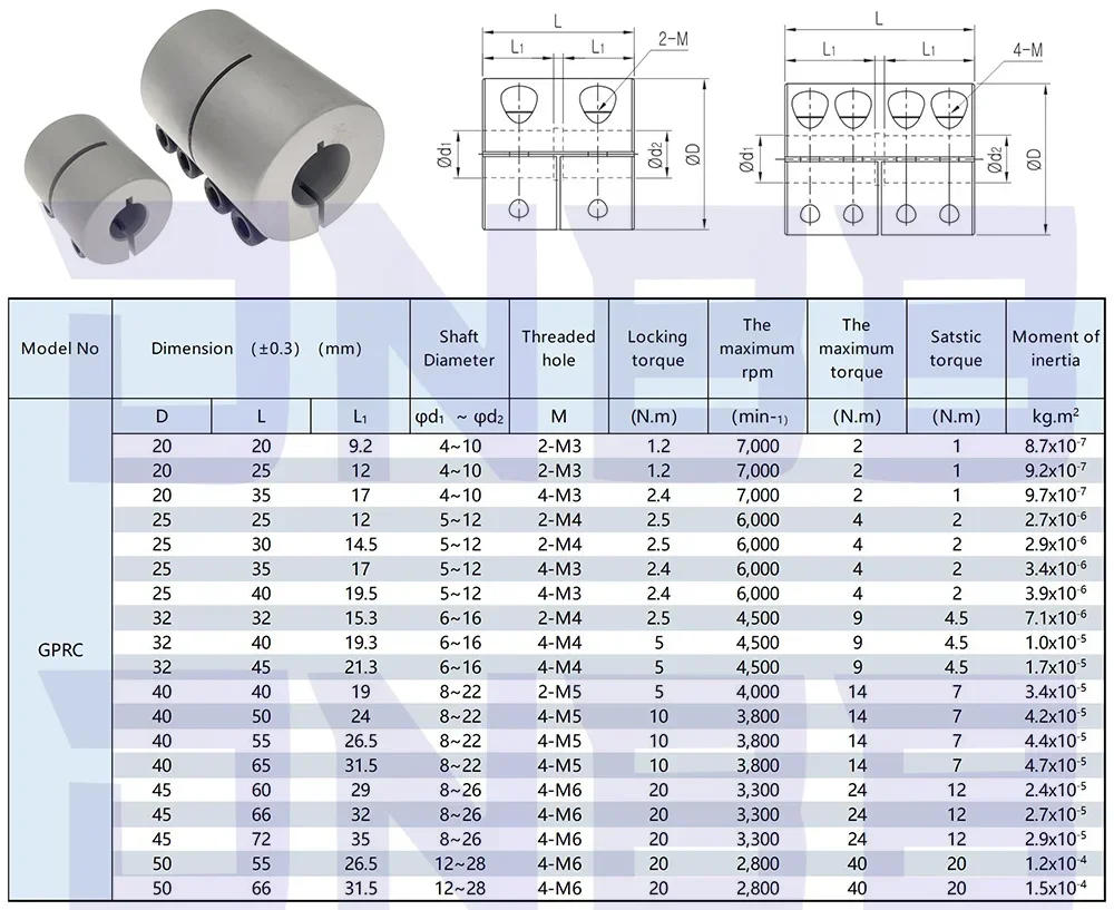 Description Picture 2 of itemKande 1pc Rigid shaft D50L55 coupler clamp stepper servo motor coupling 3D printer parts 8/10/12/14/15/16/18/20/22mm coupler