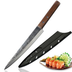 Laser Damascus Sashimi Knife Japanese Salmon Sushi Chef Knives Kitchen Raw Fish Filleting Slicing Cooking Tools