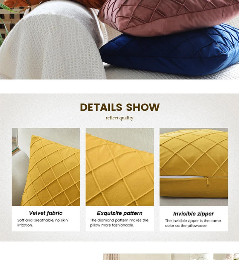 Description Picture 5 of itemNavy Blue Velvet Cushion Cover 45x45cm Plaid Pillow Case for Living Room Sofa Decoration Nordic Home Decor Throw Pillow Cover