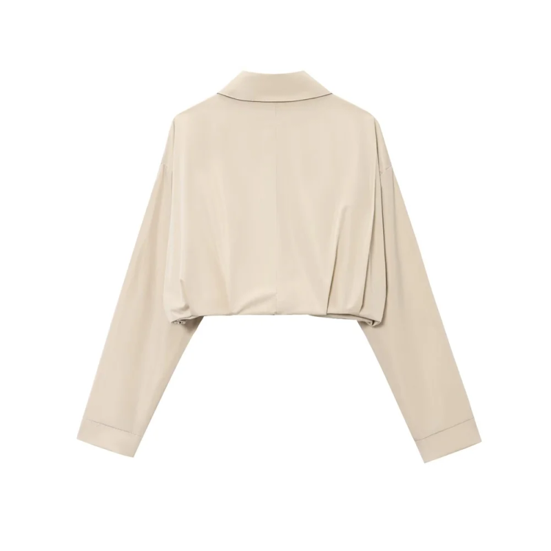 Description Picture 4 of itemPB&ZA 2025 Women's Long - Sleeve Collared Zip - Front Cropped Jackets in Black and Beige for a Trendy and Fashionable Look