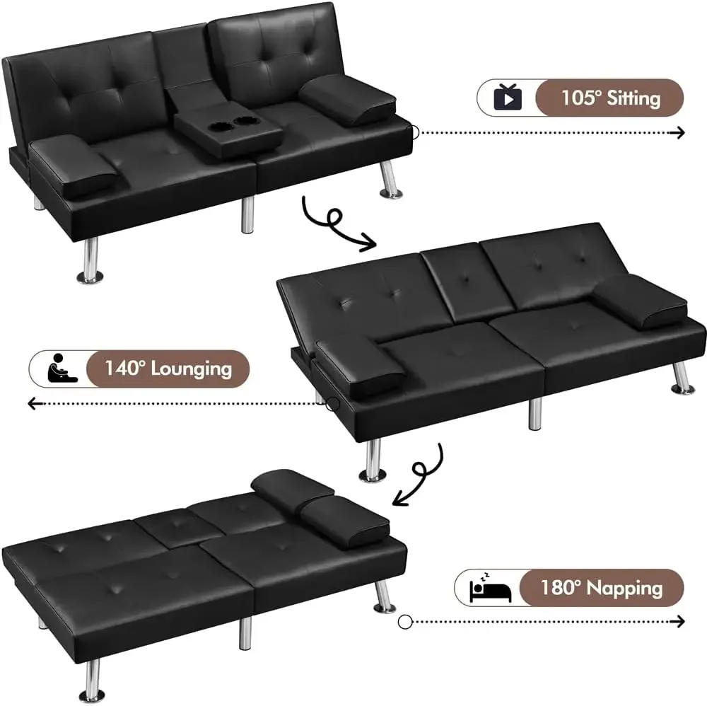 Description Picture 6 of itemSofa Bed Adjustmentsofa Double-sided Doublesofa Folding Sofa Bed Guestbed,cupholder,Bed Modern Artificial Leather Lounge Chair
