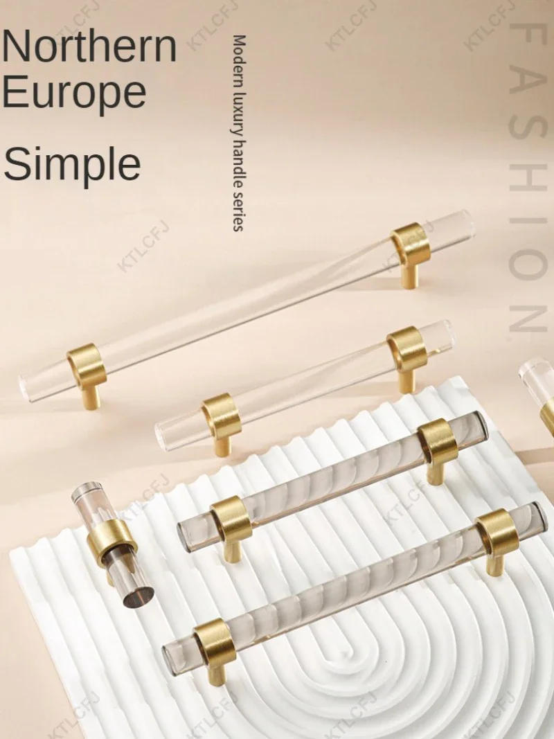 Description Picture 2 of item1Pcs Acrylic Handle American European Style Cabinet Drawer Wardrobe Door Handle Brass Base Door Handle 96/128/160/228mm
