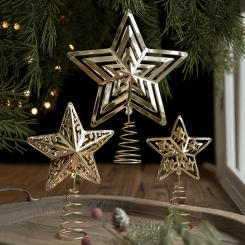 Metal Christmas Tree Topper Glittered Gold Star Hallow Tree Topper for Mas Tree Decoration Holiday Party Home Indoor Ornaments