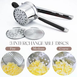 Stainless Steel Potato Masher Manual Press French Fries Cutter Dispenser Crusher Making Squeezer With 3/4 Interchangeable Discs