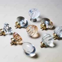 Light Luxury Brass Crystal Glass Handle Modern Minimalist Drawer Cabinet Door Handle European French Style Wardrobe Door Handle