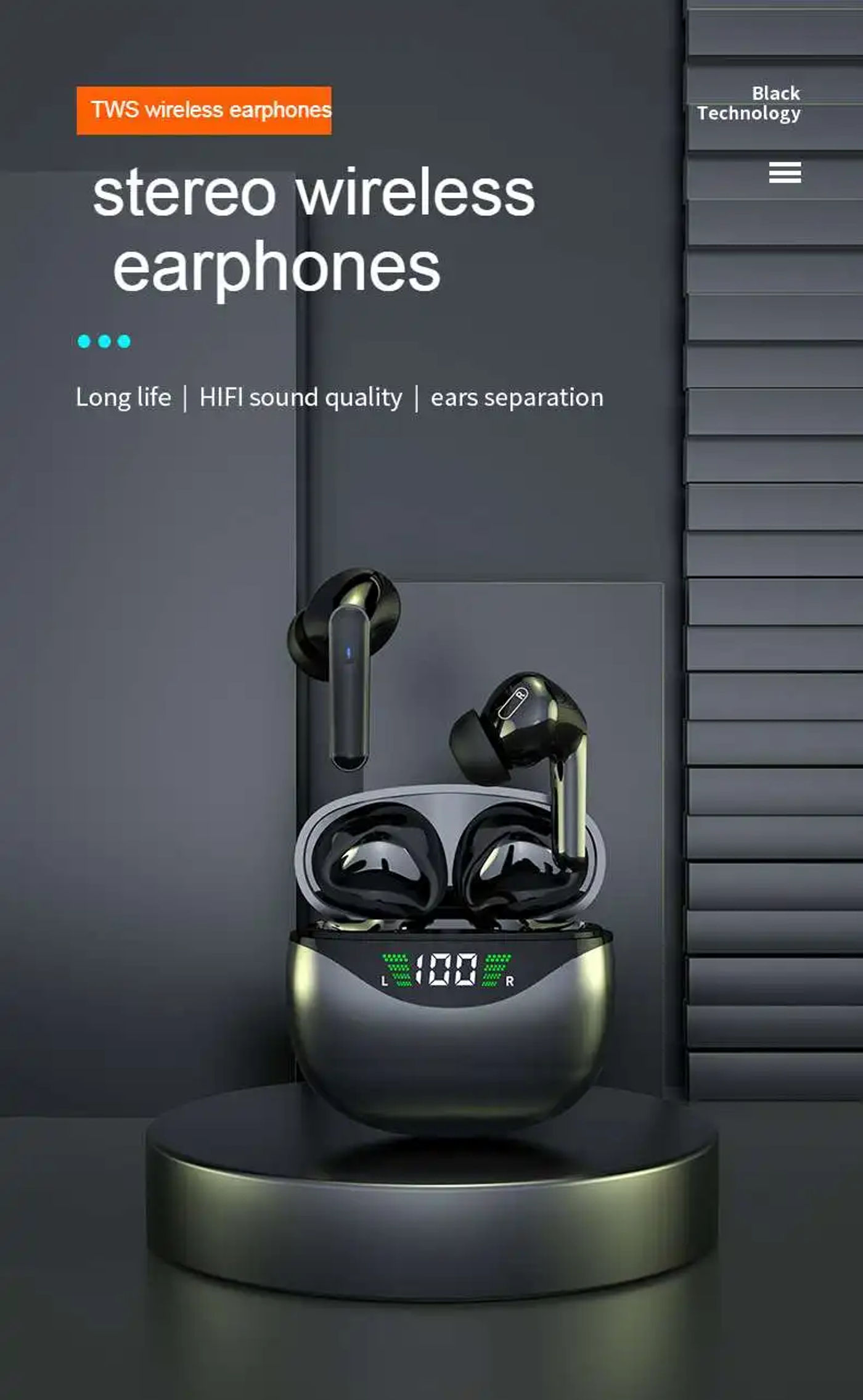 Description Picture 2 of itemNew wireless earphones with HiFi sound quality, touch control, comfortable to wear, LED display charging case, compatible with I