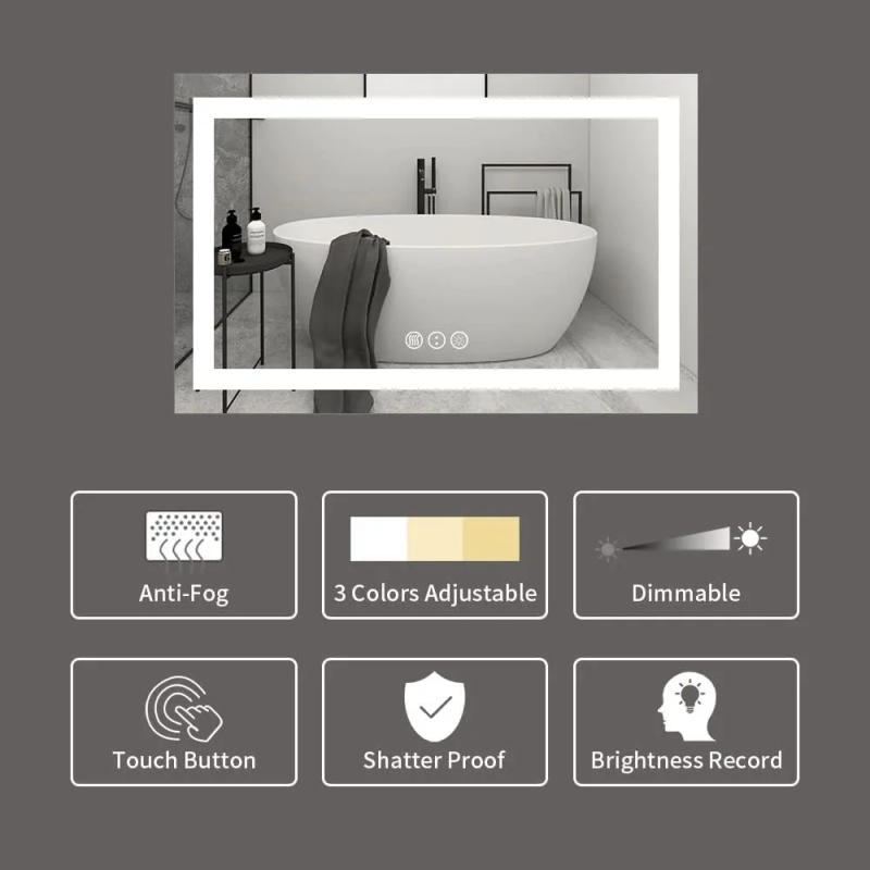 Description Picture 3 of item3 Colors LED Vanity Bathroom Mirror 40"x 32" With Front and Backlit Shatter-Proof Memory