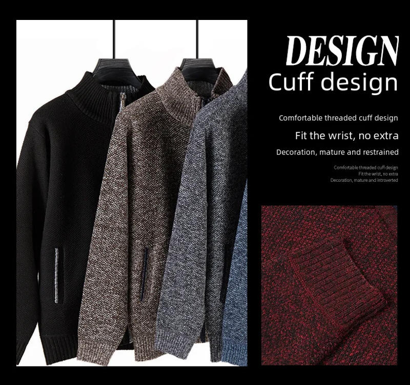 Description Picture 5 of itemAutumn/winter Knit Fleece-lined Thickened Cardigan Sweater For Middle-aged Elderly Men Medium-length Casual Pullovers