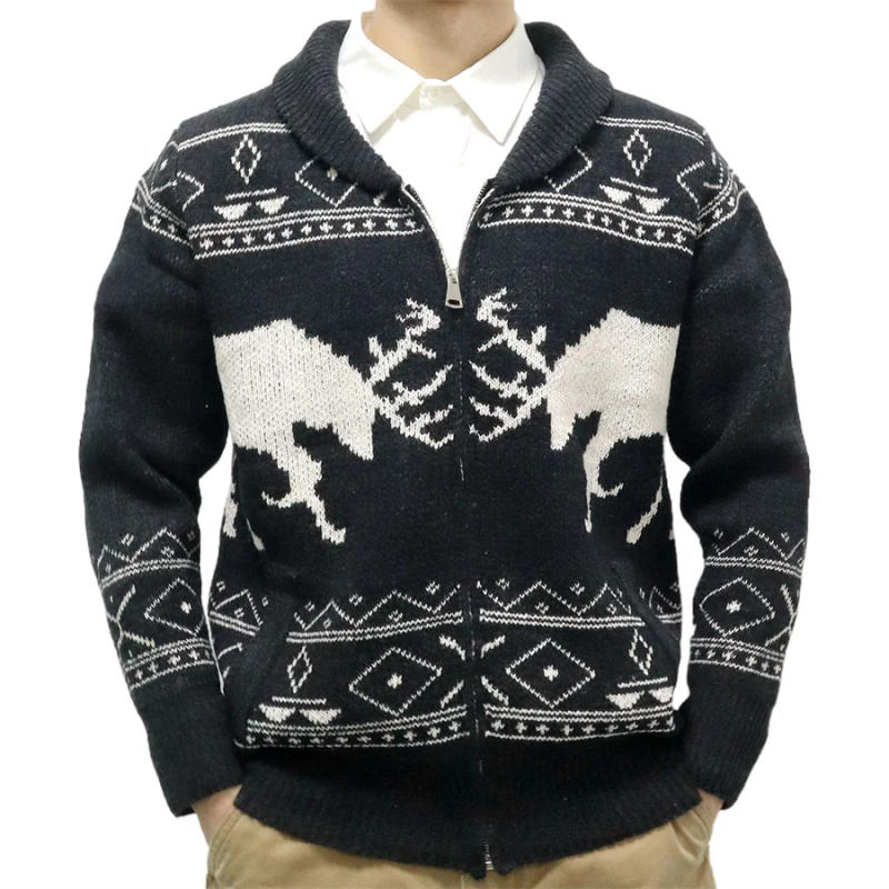 Description Picture 5 of item2024 New Autumn Winter Men's Warm Sweater Cardigan Deer Pattern Knitted Streetwear Vintage Casual Sweatercoat Christmas Knitwear