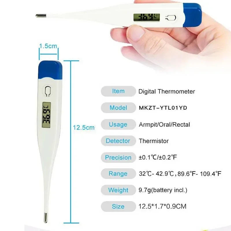 Description Picture 3 of item1-2P Thermometer for Fever Digital Basal Body Oral Armpit or Rectal Electronic LCD Display High-Precision Measurement Smart Heat