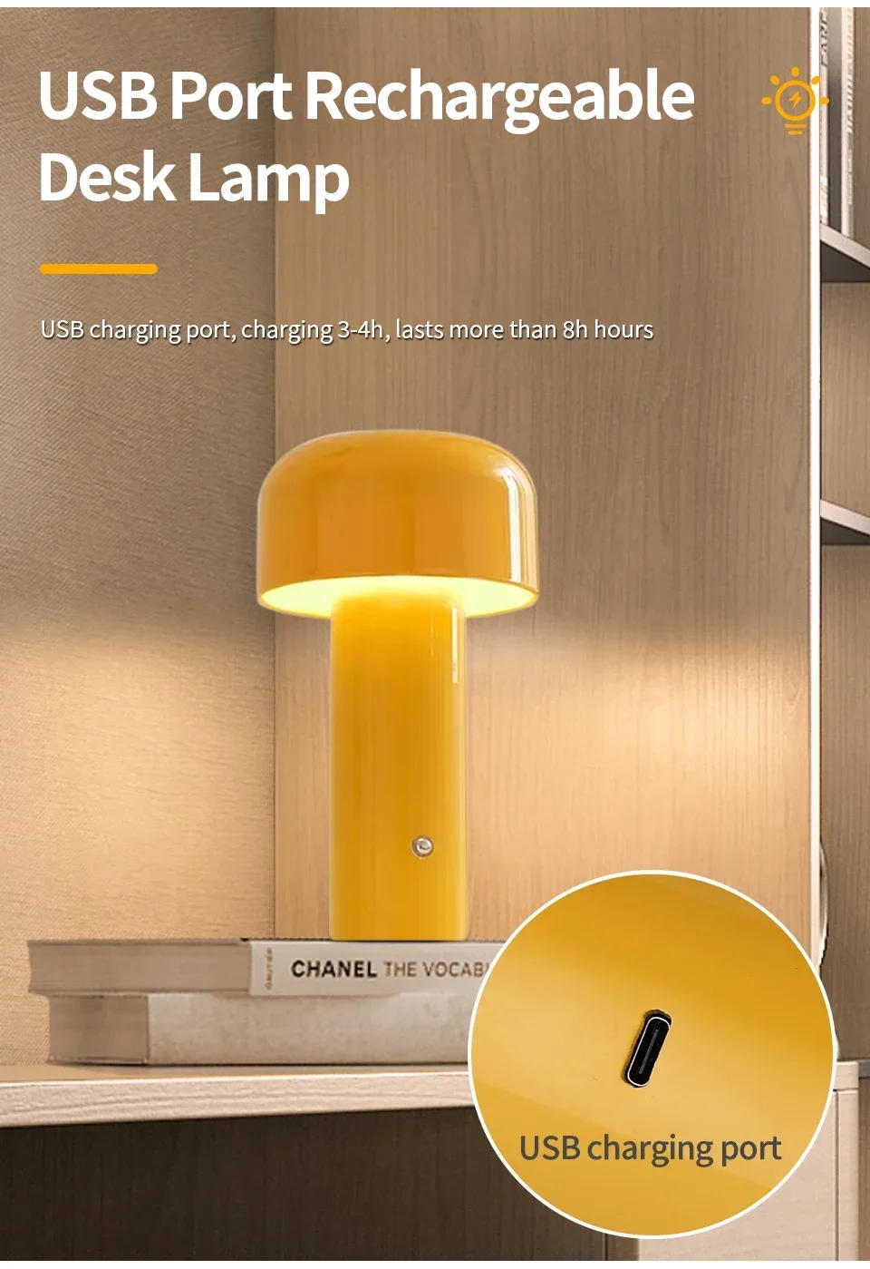Description Picture 6 of itemCreative Mushroom Table Lamp Touch Switch 3 Colors Dimmable Desk Lamp Ambient Light Rechargeable Bedroom Restaurant Decor Lamp