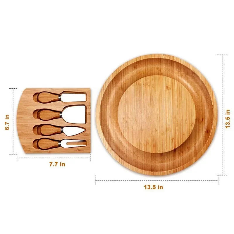 Description Picture 5 of itemBamboo Cheese Board Set With Cheese Knife Portable Outdoor Dinner Plates Hotel Restaurant Decoration Accessories Bread Tray set