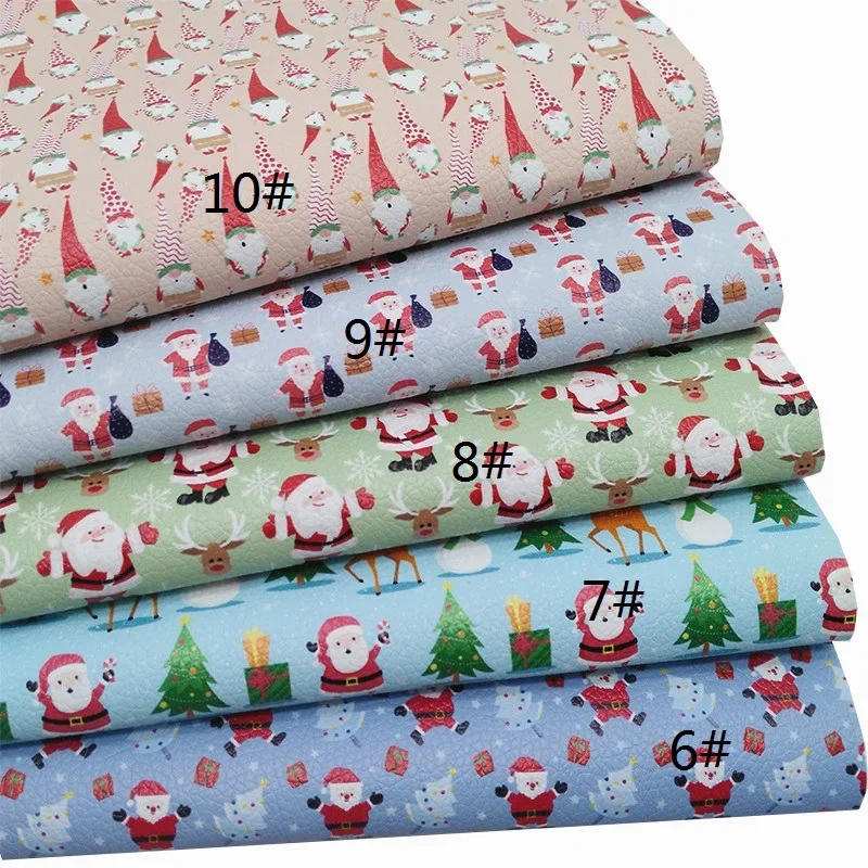 Description Picture 3 of itemChristmas Santa Clauses Printed Litchi Synthetic Faux Leather Vinly Fabric Sheet with Felt Backing Craft Earrings DIY Bows HQ049