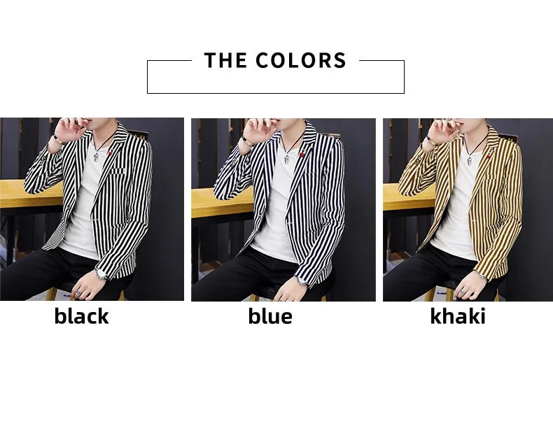 Description Picture 6 of itemFour seasons new suit boutique fashion Korean version handsome striped slim casual suit jacket jacket men's small suit