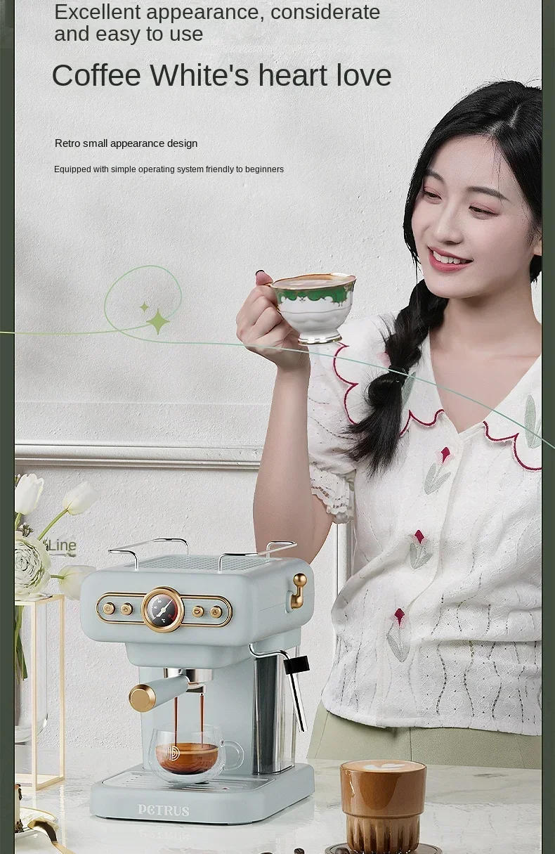 Description Picture 6 of item220V Petrus Retro-style Espresso Maker – Compact and Semi-automatic Americano Machine with Milk frother