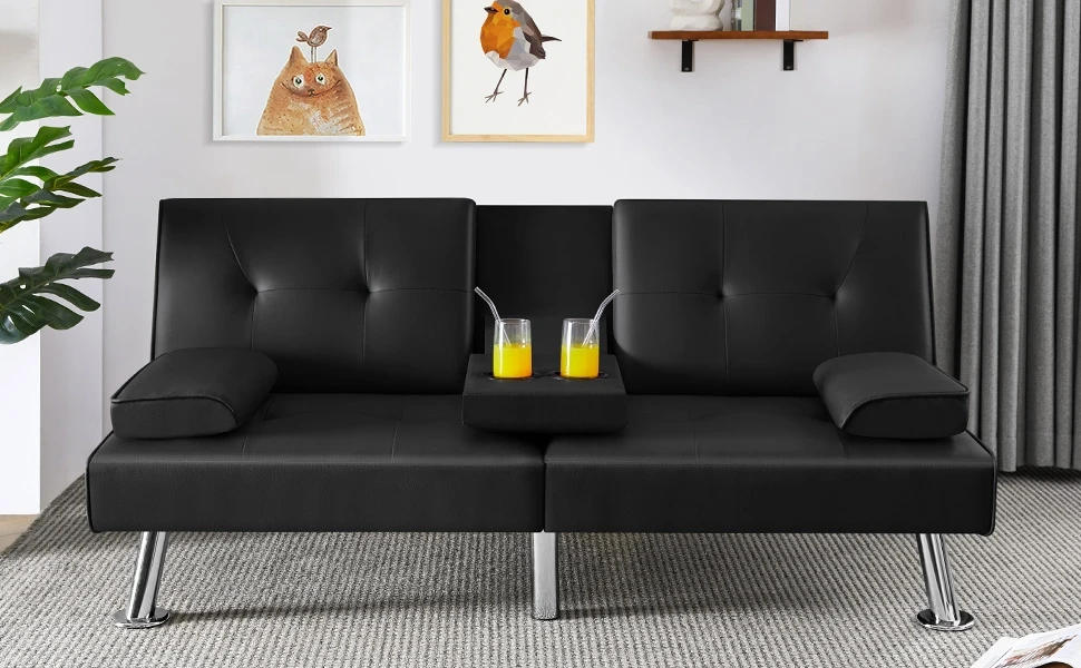 Description Picture 3 of itemConvertible Sofa Bed Adjustable Couch Sleeper Modern Faux Leather Recliner Reversible Loveseat Folding Daybed Guest Bed, Removab