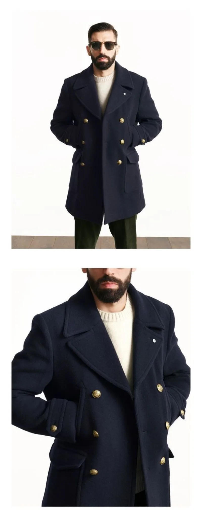 Description Picture 6 of itemMedium Length Coat New Minimalist Double Breasted Men Clothing British Autumn and Winter Long Sleeved Woolen Coat