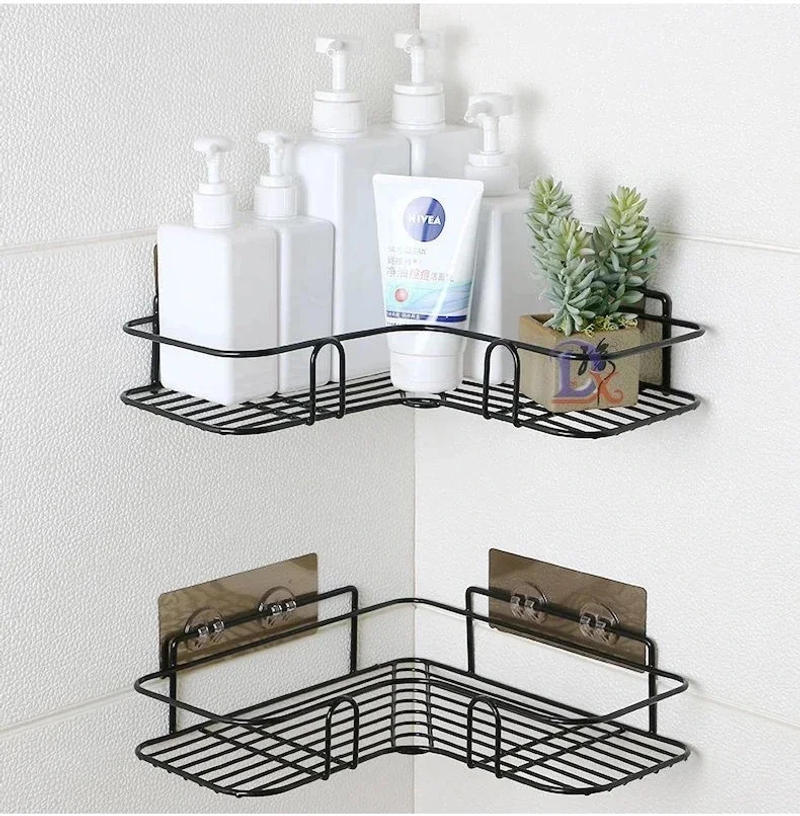Description Picture 3 of item1PC Bathroom Shelf Wall Mounted Corner Storage Shelves Shampoo Holder Cosmetic Rack Iron Shower Drain Basket Bathroom Organizer