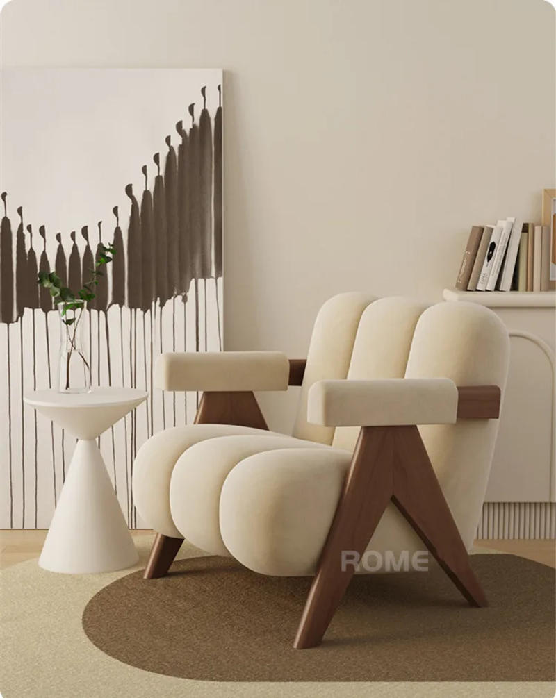 Description Picture 4 of itemNordic Wood Living Room Chairs Modern Living Room Sofas Home Balcony Single Leisure Back Armchair Fabric Sofa Chair Furniture