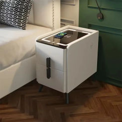 Smart Bedside Table Narrow Smart Nightstands Minimalism Modern LED Ultra Narrow Smart Bedside Table with Wireless USB Charging