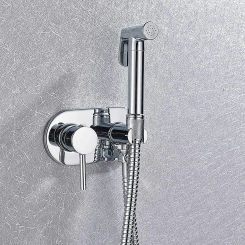 Handheld Bidet Sprayer Kit with Hot and Cold Water Wall Mounted Chrome Brass Toilet Bidet Sprayer for Personal Hygiene