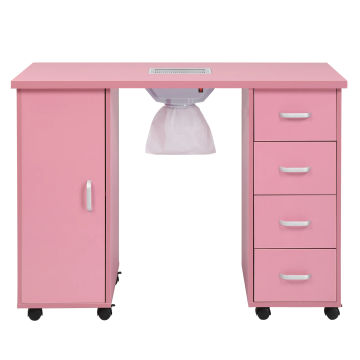 Manicure Table Double Edged Manicure Nail Table Station with 1 Door&4 Drawers&Fan MDF Manicure Desk White/Pink/Black