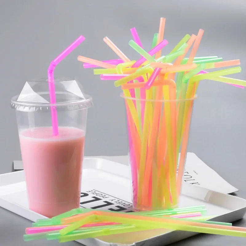 Description Picture 3 of item1000/100PCS Fluorescent Plastic Straws Multicolor Disposable Bendable Drinking Straw for Milk Cola Tea Cocktail Party Supplies