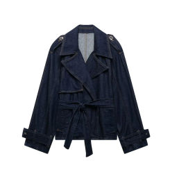UNIZERA women's spring and summer new product casual loose waistband decoration short and wide design denim trench coat