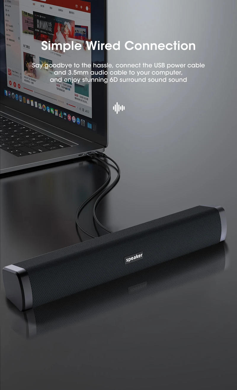 Description Picture 5 of item4D Wired Computer Speaker Bar Stereo Sound Subwoofer For Macbook Laptop Notebook PC Music Player PC Soundbar Loudspeaker