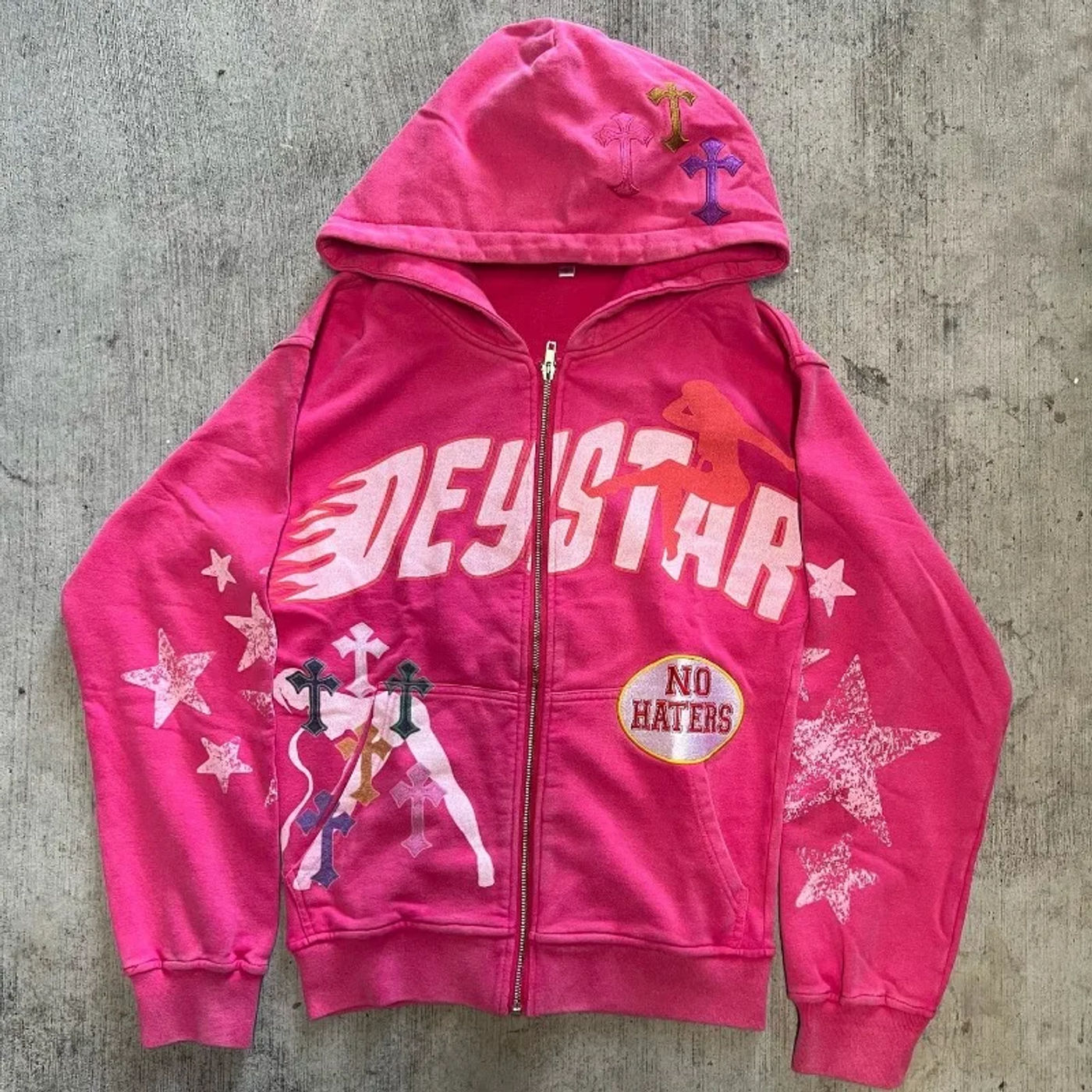 Description Picture 3 of itemWomen's Letter Geometric Cross Print Cardigan, Zipper Hoodie, Hip-Hop Sweatshirt, Casual, Versatile, Gothic, Sexy, Y2K