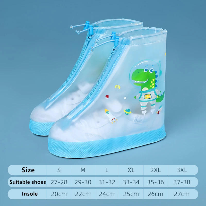 Description Picture 6 of item1 set Non-slip Waterproof Rain Shoe Covers Solid Rain Shoes Kids Cartoon Unicorn Galoshes Zip PVC Rain Shoes
