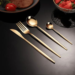24pcs Gold Dinnerware Set Stainless Steel Steak Knife Fork Coffee Spoon Teaspoon Flatware Dishwasher Safe Kitchen Tablewar