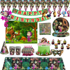 Mashas and The Bear Party Decoration Tableware Paper Cups Plates Backdrop For Girls Favors Gift For Kids Birthday Supplies