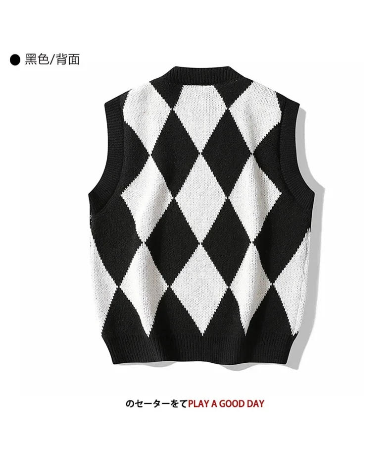 Description Picture 5 of itemMen's Autumn and Winter New V-neck Sweater Youth Thickened Sleeveless Sweater with Contrast Color Men's Vest Knit