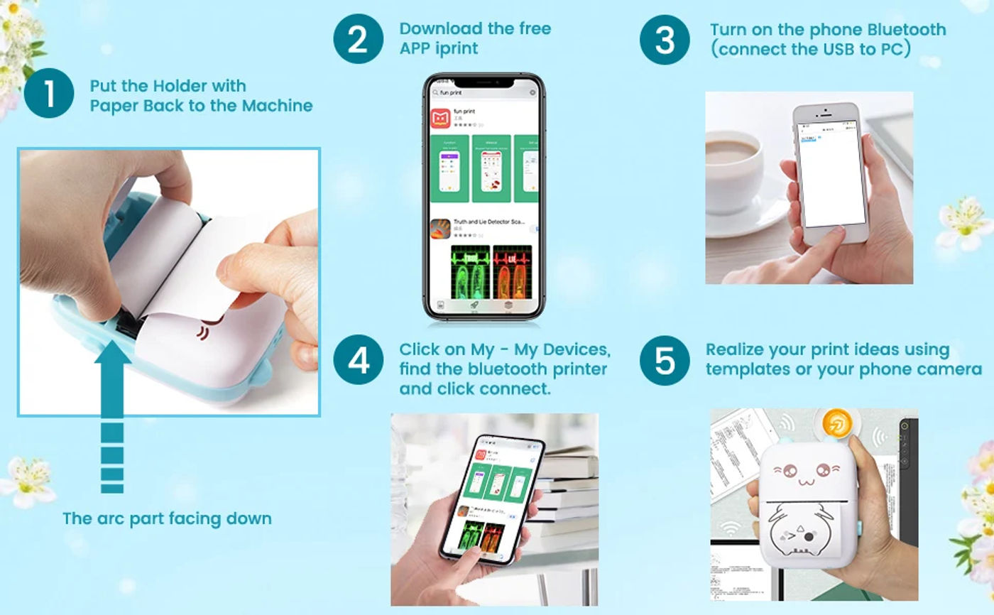 Description Picture 3 of itemMini Sticker Printer Receipt Printers Sticker for iPhone Mini Thermal Printer with 5 Rolls Thermal Paper for Journal Photo