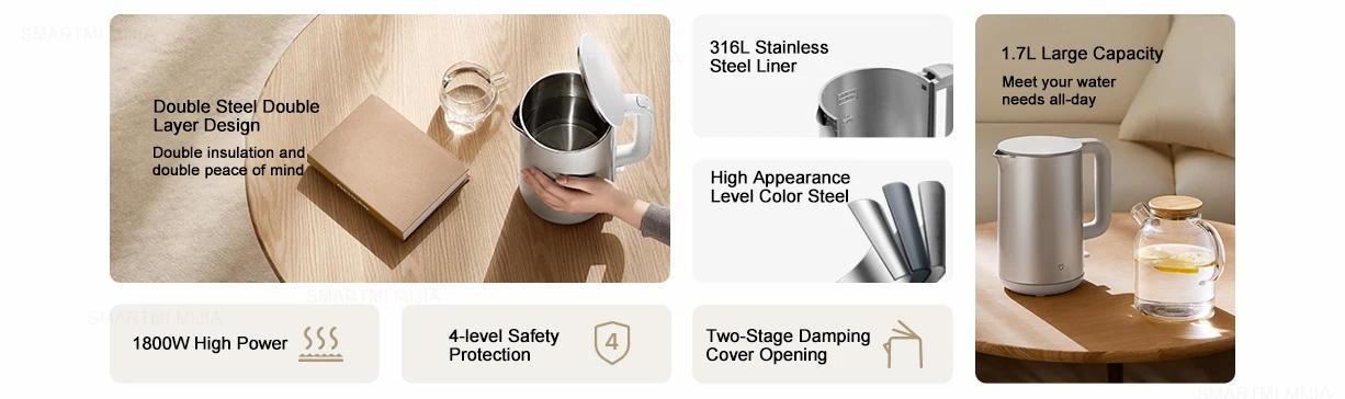 Description Picture 4 of itemXIAOMI MIJIA Electric Kettle S1,1800W High Power,4 Safety Protection,Electric Pot Kettle 220V,1.7L High Capacity,Easy Cleaning
