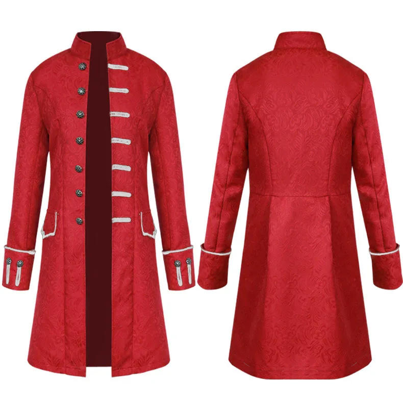 Description Picture 5 of itemMen Medieval Trench Retro Coat Single-breasted Uniform Gothic Stand Collar Renaissance Jacquard Outwear Halloween Costume