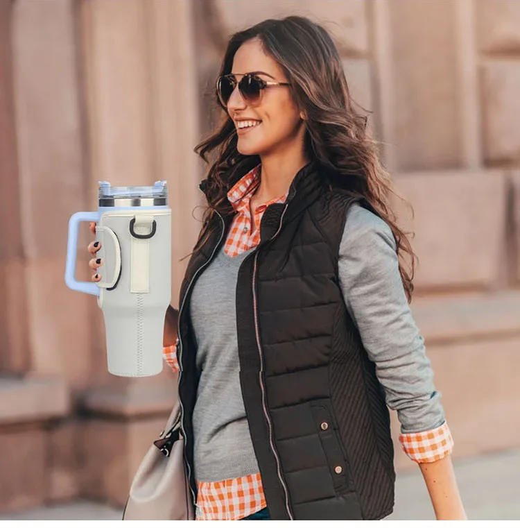 Description Picture 4 of item40oz Water Bottle Carrier Bag Pouch Cover for Thermos Water Bottle Holder Adjustable Shoulder Strap Mug Cover