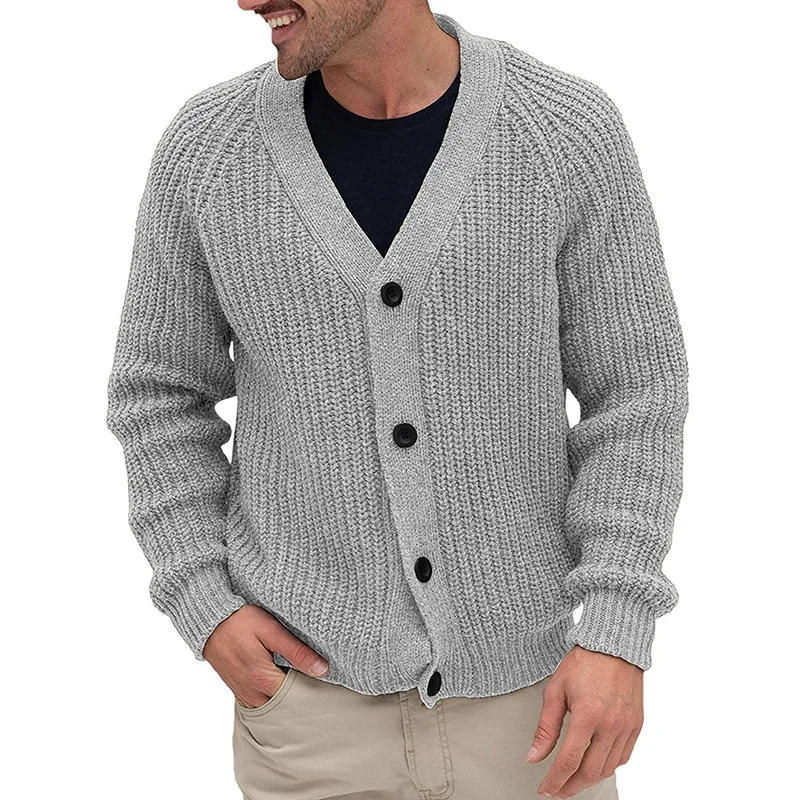 Description Picture 6 of itemAutumn Winter Men Knitted Sweater Plus Size Boys Vintage Grey Cardigan Button Up Long Sleeve V Neck Knit Top Xxl Street Knitwear