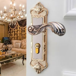 4 Vintage Door Handle Locks for Wood Doors - Silent Locking Mechanism for Home Security - Interior Lock Set with Door Hardware