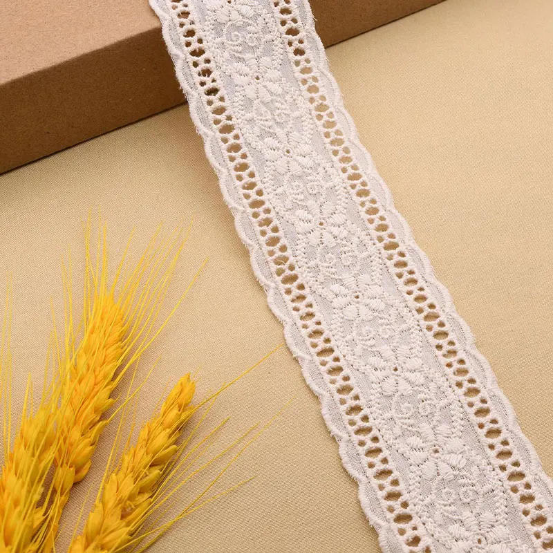 Description Picture 4 of item1 Meter Cotton Embroidery Lace Fabric Accessories 4.5cm Race Wedding Ribbon Dentelle Lace For Needlework Clothing  Trim