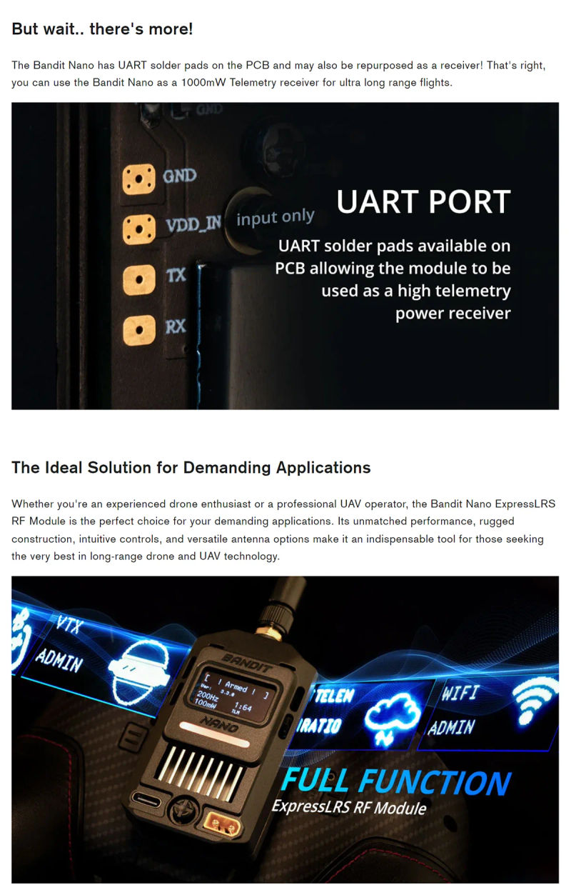 Description Picture 6 of itemRADIOMASTER Bandit Nano ExpressLRS 915MHz RF Module For Remote Controller FPV RC Drone Airplanes