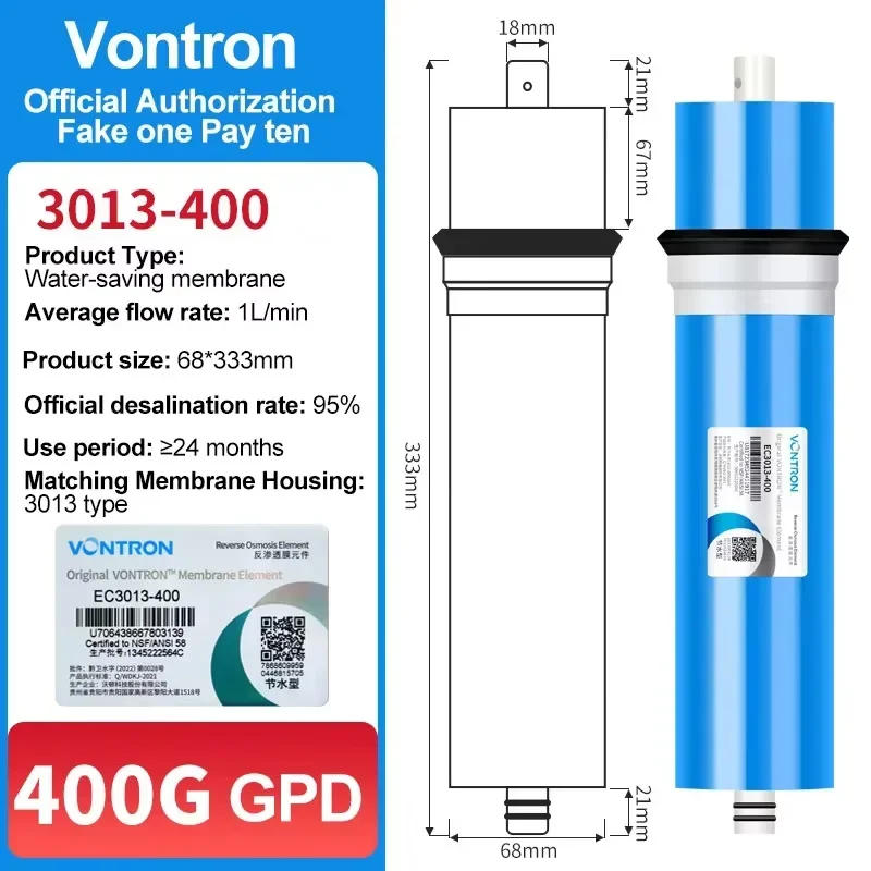 Description Picture 3 of itemVontron High-Flow 400GPD Reverse Osmosis Membrane Universal Replacement Filter for Household Water Purifier 3013-400