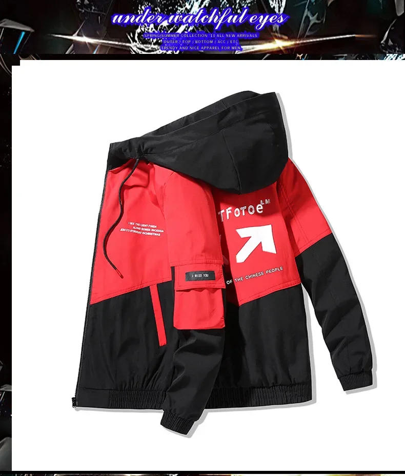 Description Picture 3 of itemMen's Hooded Fashion Printed Jacket 2024 Spring And Autumn Clothes Men Jacket Size 4XL Outwear Hooded Wadded Coat Slim Parka