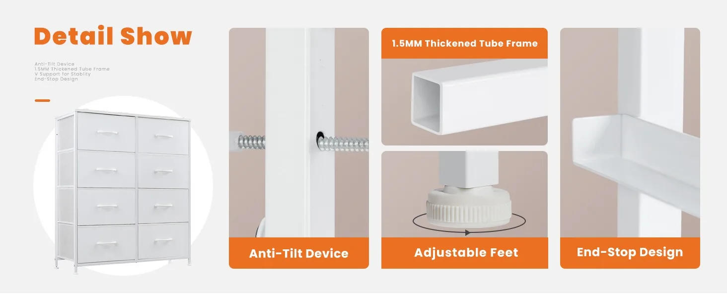 Description Picture 4 of itemDresser for Bedroom, Chest Organizer Unit with 8 Bins Storage Tower Drawer Organizer with Steel Frame