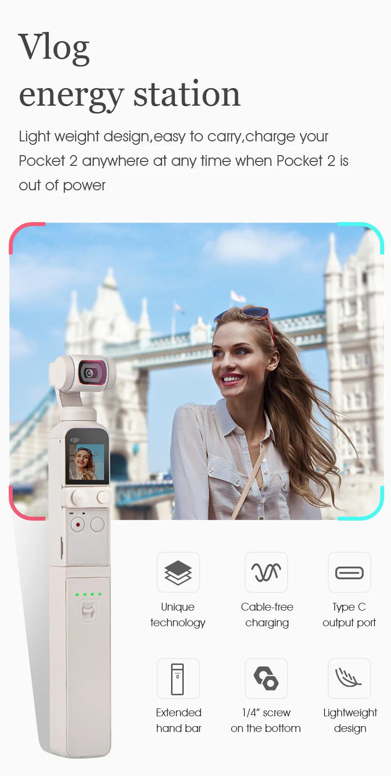 Description Picture 3 of itemGimbal Camera Accessories Handle Grip Portable Charger Mobile Power Bank Extension Charging Handle For DJI Pocket 2 Accessory