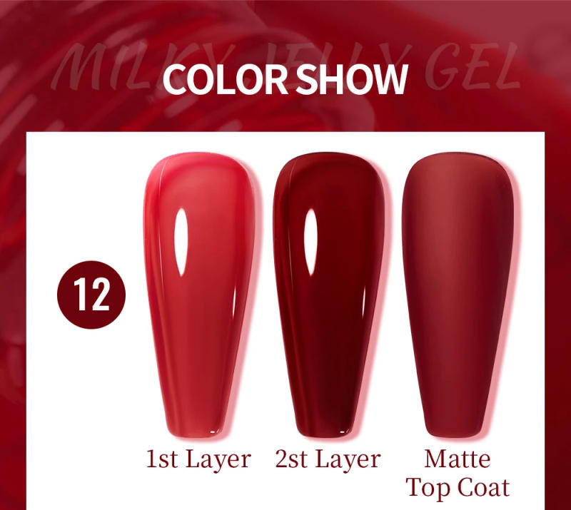 Description Picture 6 of itemBOZLIN 7.5ml Cherry Translucent Color Red Jelly Transparent Nail Gel Nail Art Semi Permanent Soak Off LED UV Gel Polish Varnish
