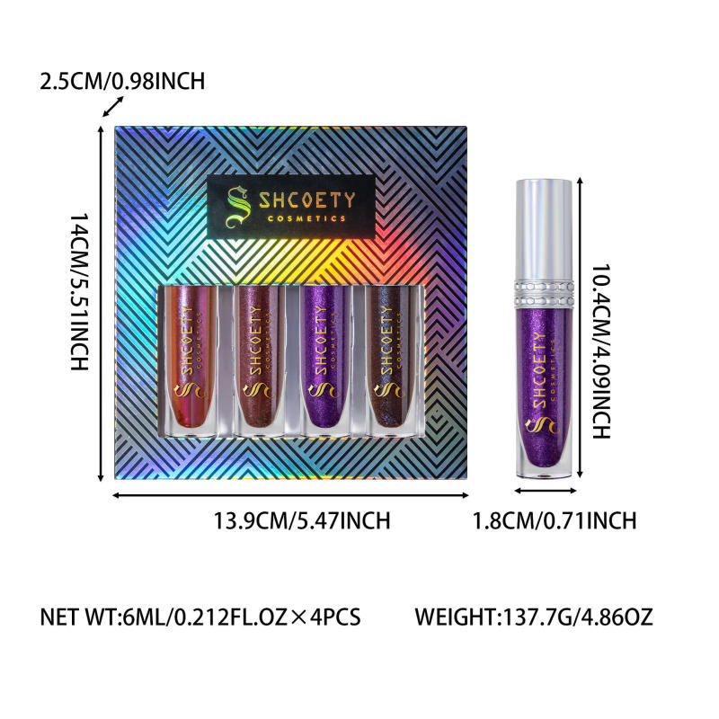 Description Picture 2 of item4 Pcs Lip Glaze Suit Glitter Shimmer Pearlescent Flash Moisturizing Lipgloss Long-lasting Easy To Color Colorful Lip Honey